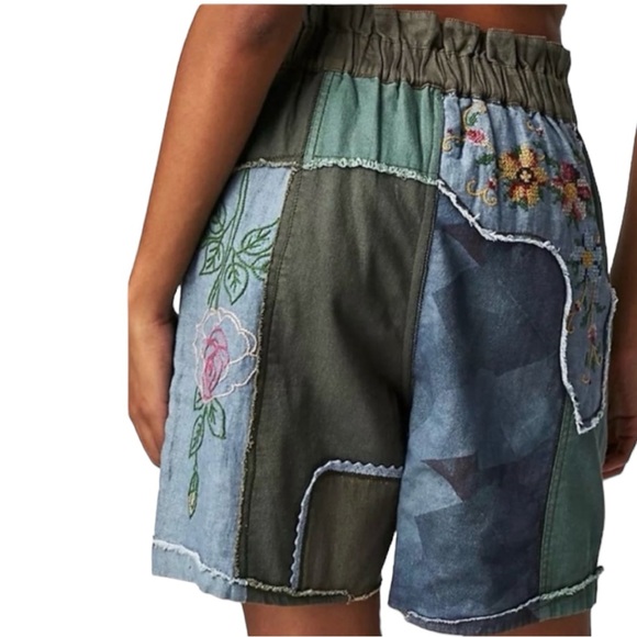 New Free People Blue Horizon Patched XS, S, M Blue High Waist Embroidered Boho - Picture 5 of 6